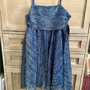 Blue Metallic Textured Mini Party Dress